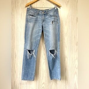 Rag & Bone Mom Ankle Blue Jeans Womens 23 Distressed Light Blue Made in USA